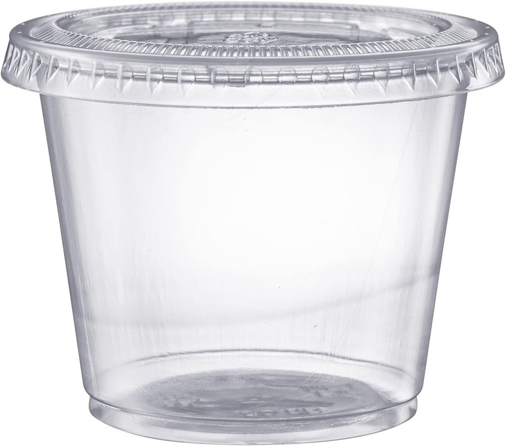 100 Clear Plastic Portion Cups 5.5 oz with Leak-Resistant Lids for Dips & Sauces