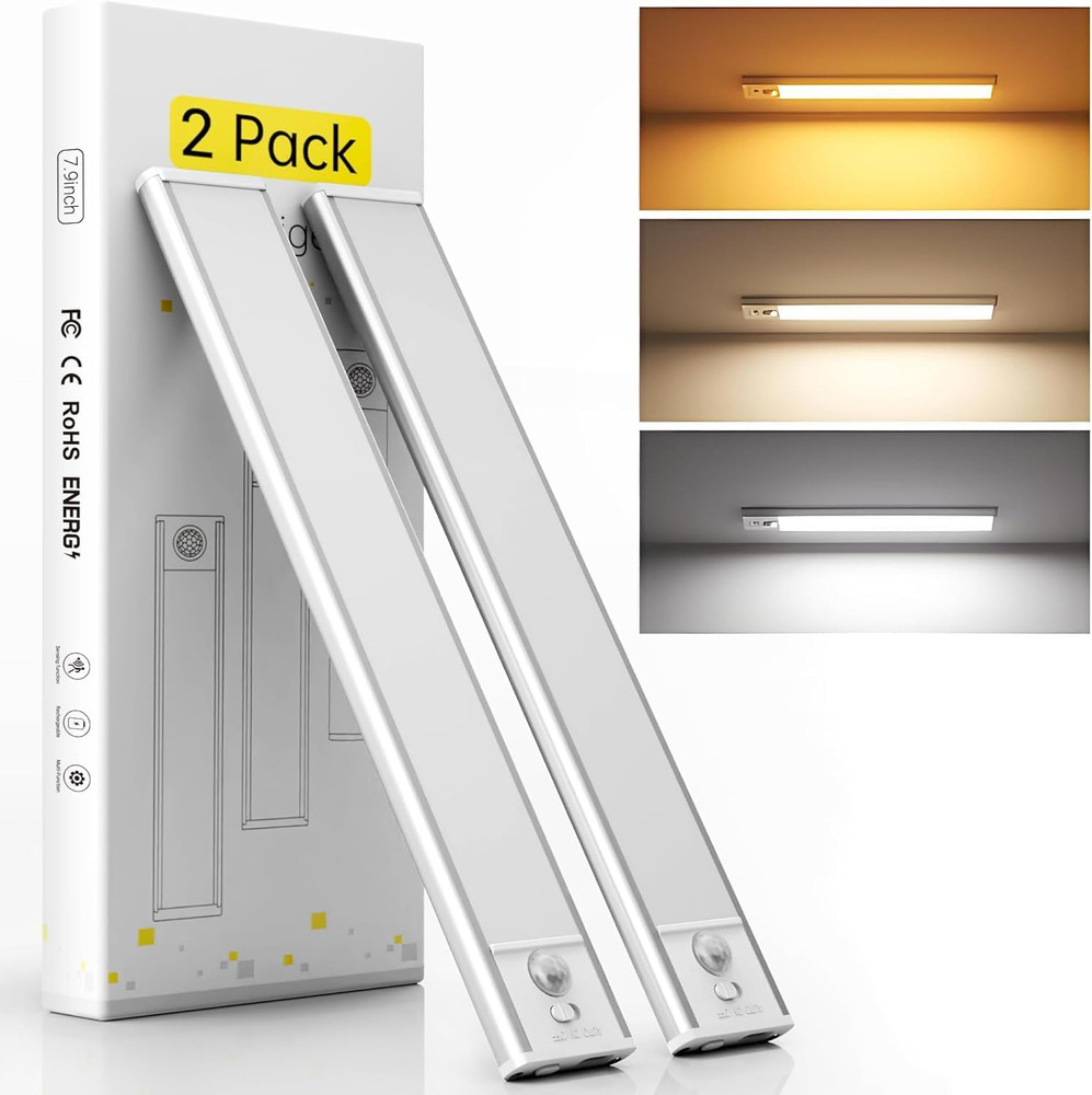 2 Pack Under Cabinet LED Lights 8In Motion Sensor Rechargeable Dimmable