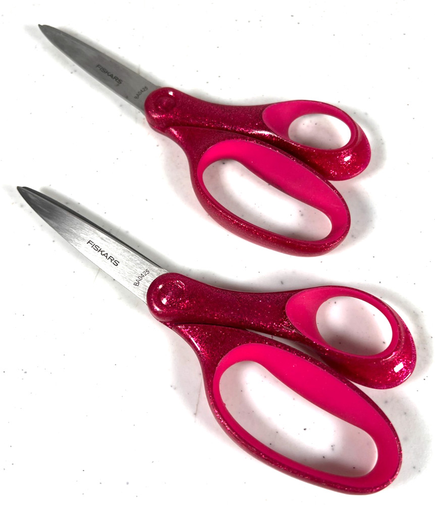 (2) Fiskars Student Scissors 7" Kids 12+ Pink Sparkle