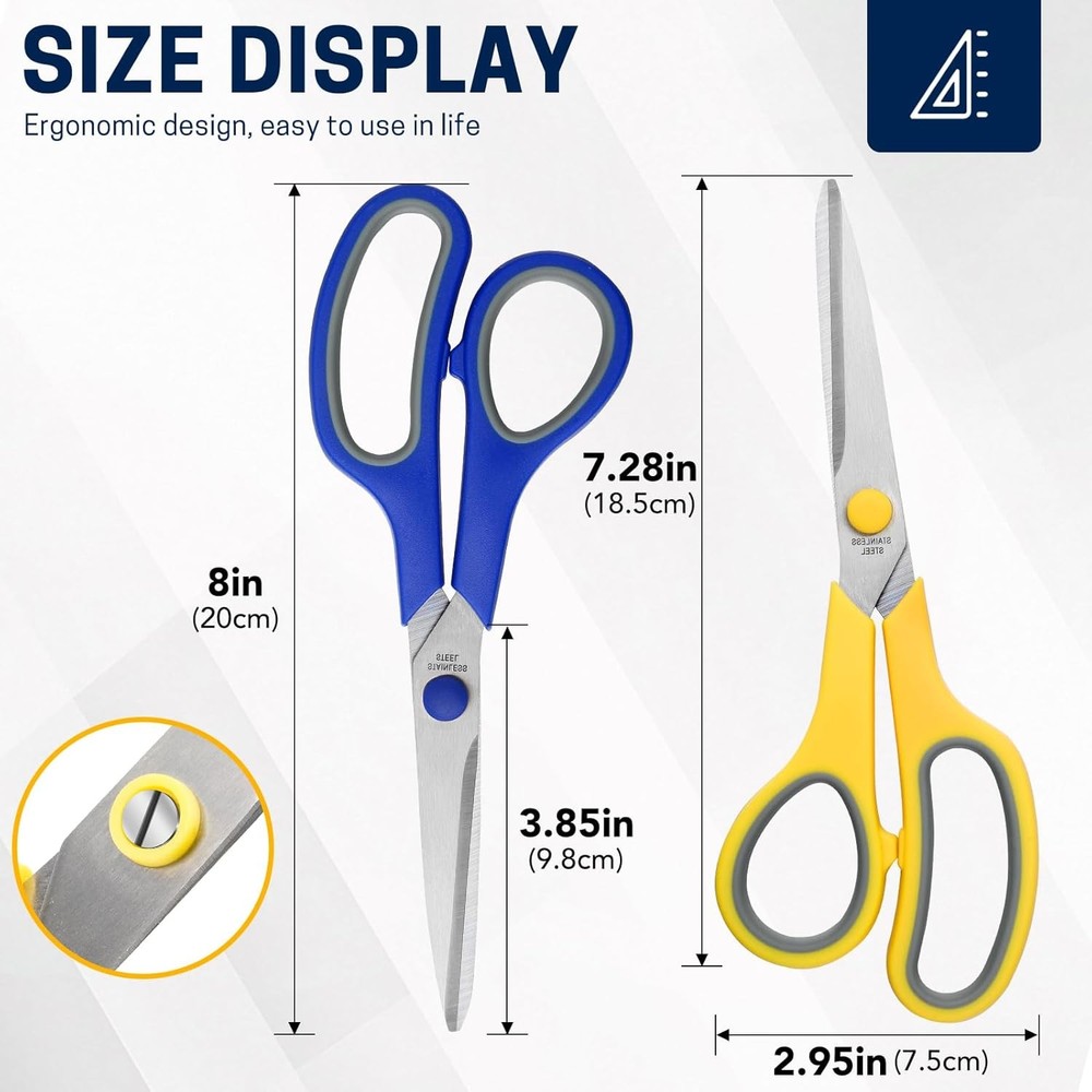 8" 10 Pack All Purpose Heavy Duty Scissors- Comfort-Grip Sharp Scissors