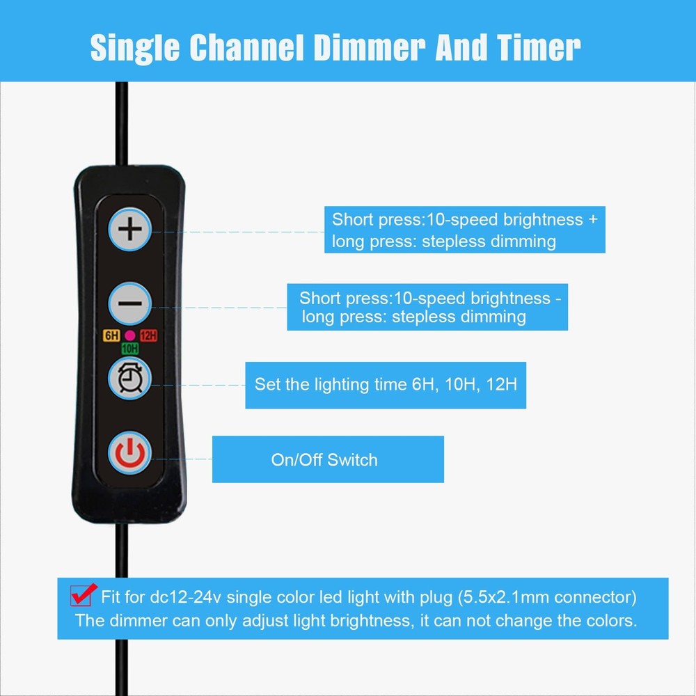 GXILEE Aquarium Light Timer and Dimmer with 5.5mm x 2.1mm DC small, Black