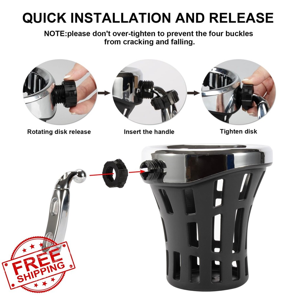 PSLER Motorcycle Drink Holder Handlebar Mount Chrome 105mm