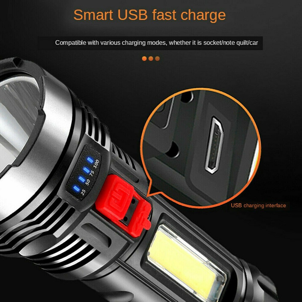 4 Modes Rechargeable Flashlight Super Bright Multi-function Camping COB Torch