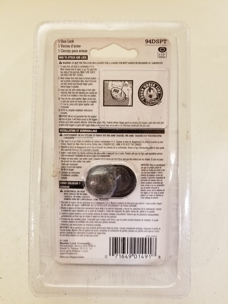 Master Lock 94DSPT MasterLock, Trigger Gun Lock, Combination Black NEW!