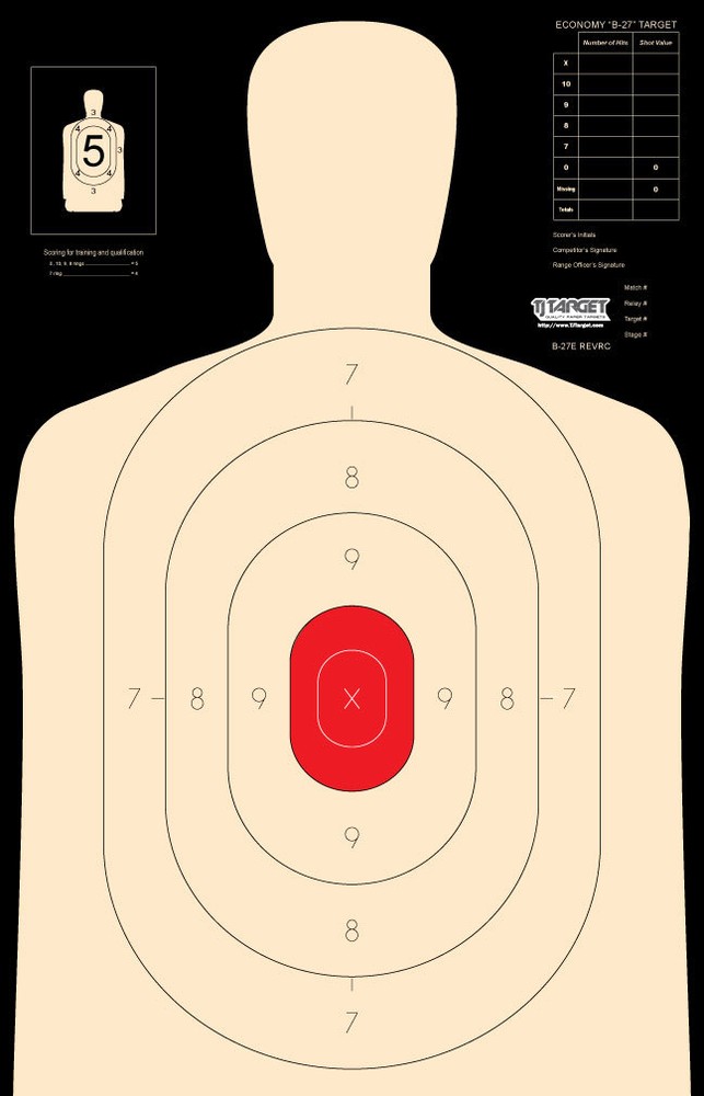 B-27E Shooting Targets (Qty - 50 reverse with reverse Silhouette with red ctr
