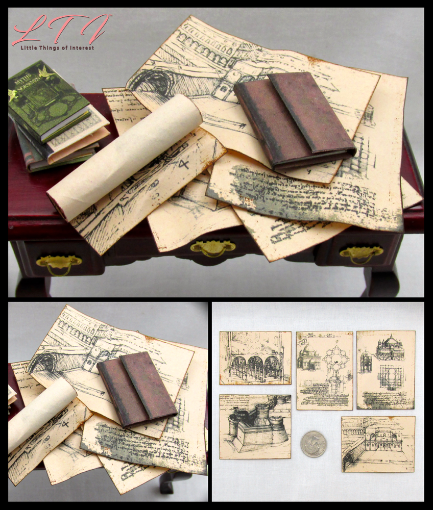 LEONARDO DaVinci ARCHITECTURE BLUE PRINTS SET 6 Miniature Dollhouse Scale