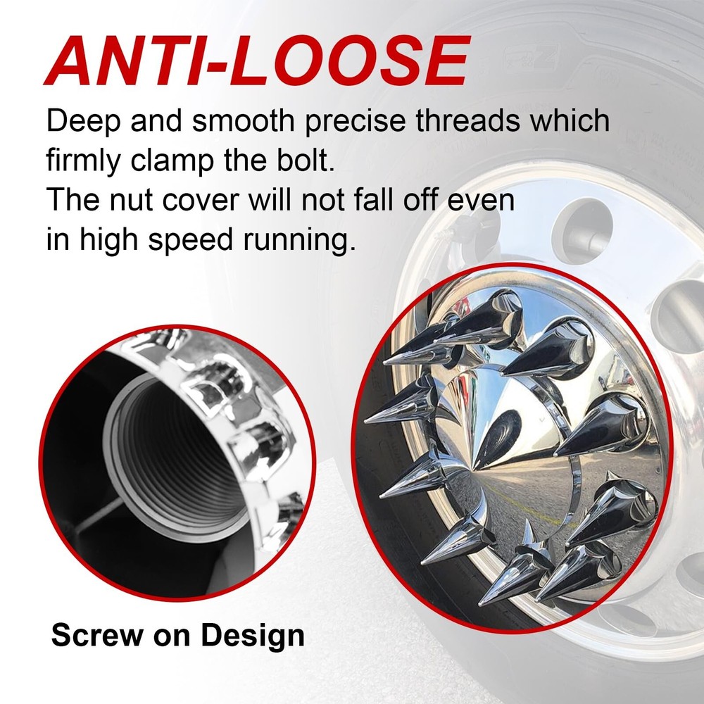 33mm x 4 3/4" Chromed Spike Lug Nuts Covers Thread-On,ABS Chrome Plastic Caps...
