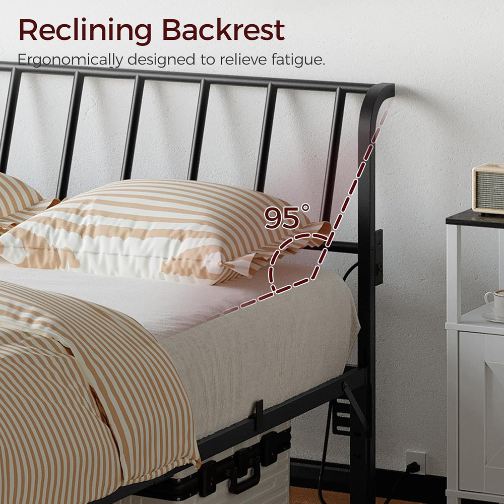 Queen Size Headboard Only, Metal Headboard with 2 Power Strips, 95 Degrees Recli