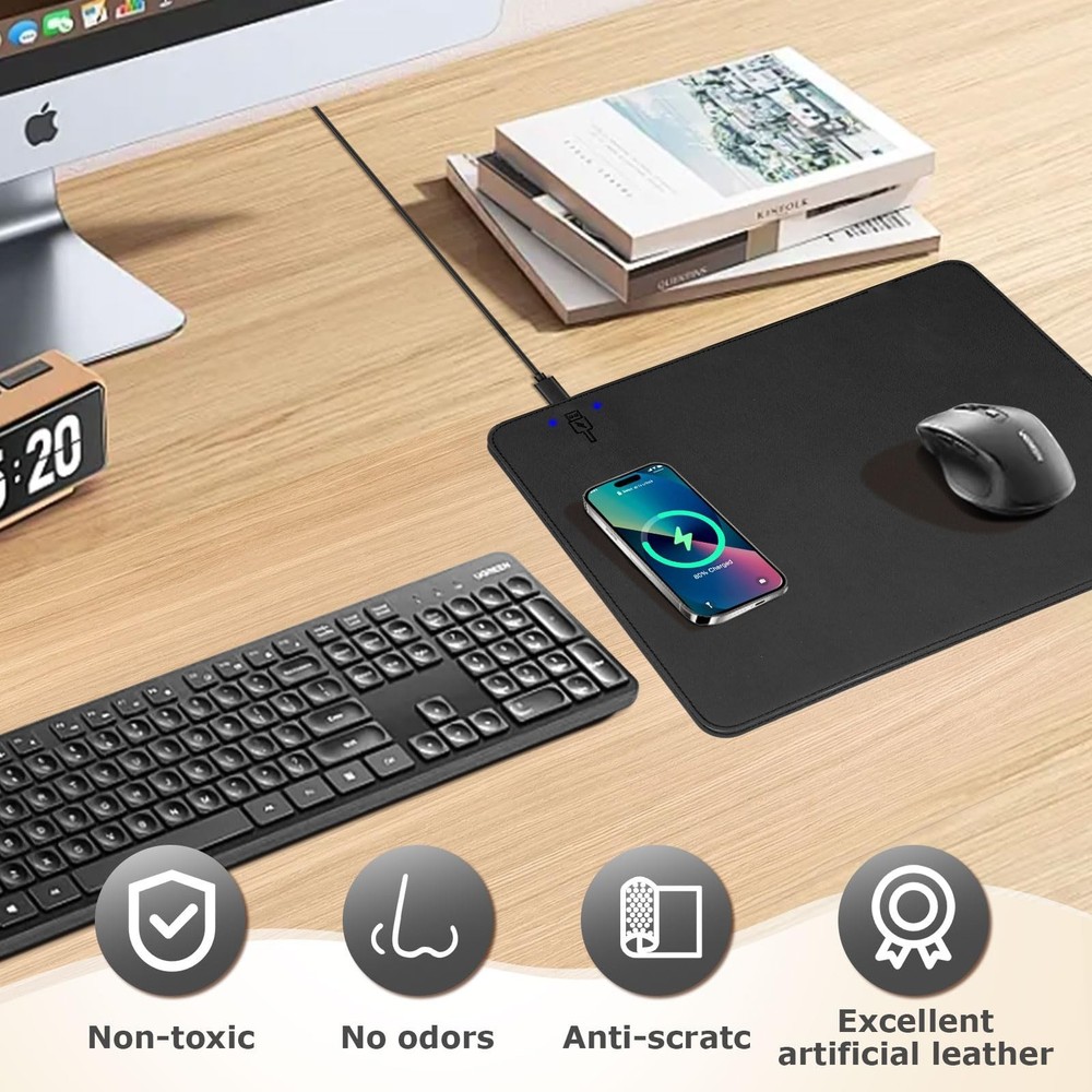Wireless Charging Mouse Pad Firelison 2 in 1 Leather Multifunctional Office D...