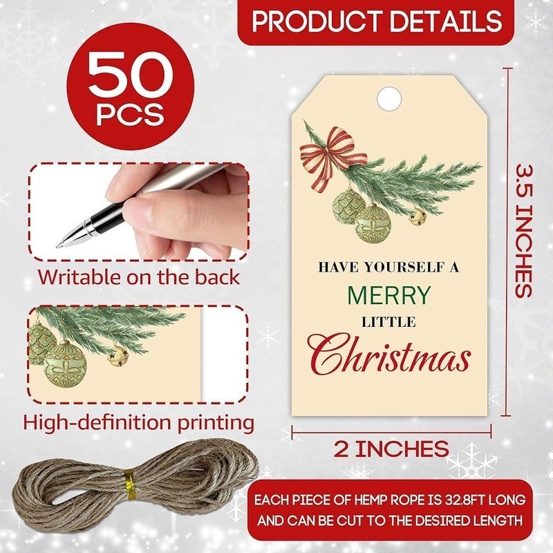 Christmas Gift Tags Classic Design Blank Space Customization Durable Paper US