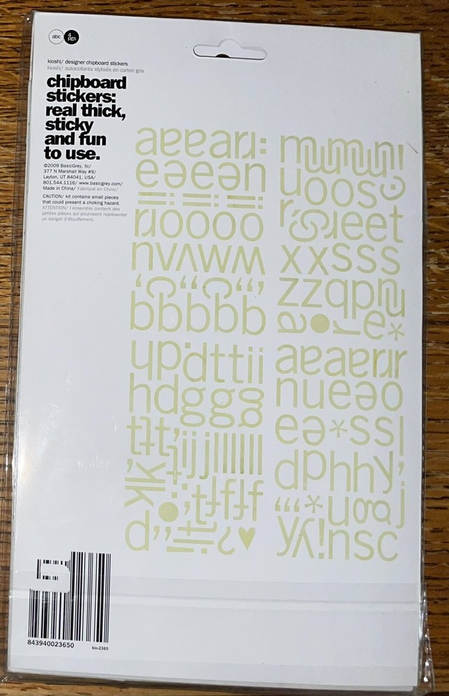 Basic Grey Designer Chipboard Kioshi Alphas Real Thick & Sticky Chip Sticker 4pg