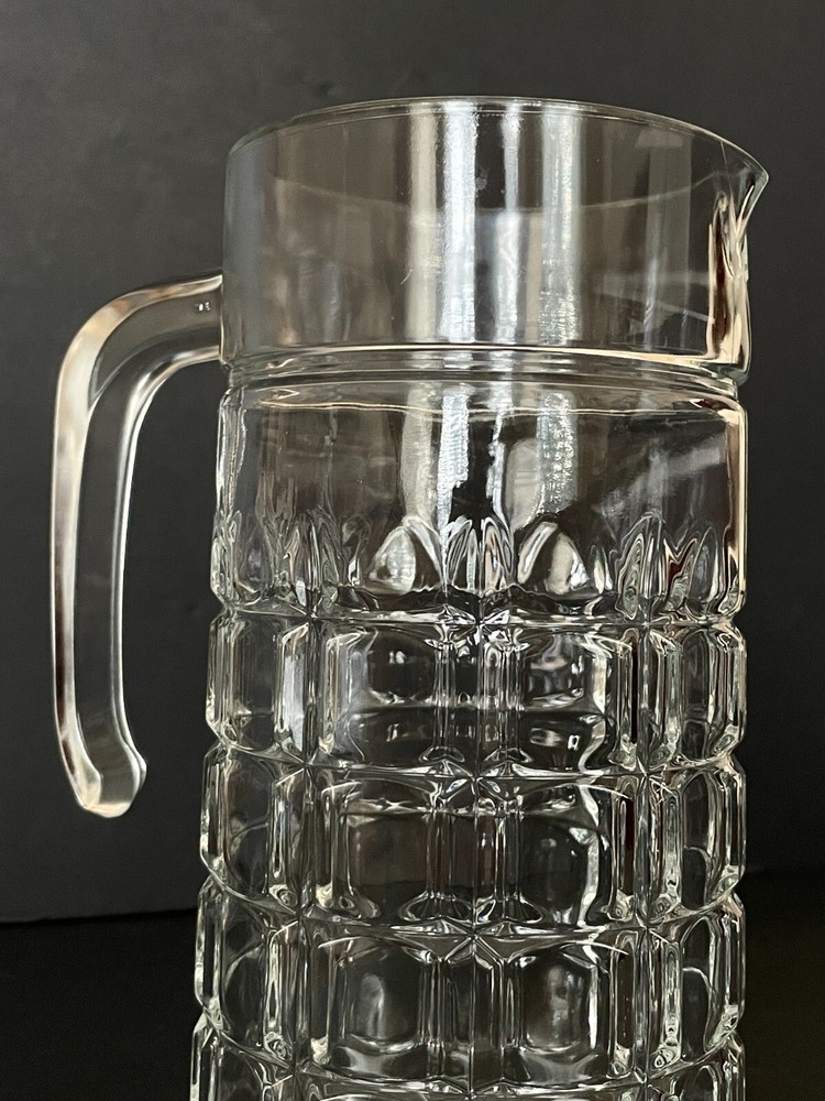 Luminarc Gothique? Cube/Square Pattern Clear Glass Pitcher – Very Nice!
