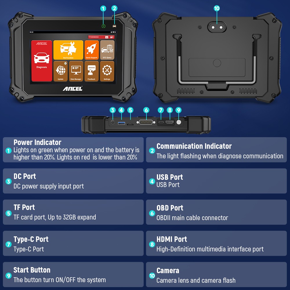 ANCEL V6 Full System OBD2 Scanner Car Diagnostic Tool Code Reader Bidirectional