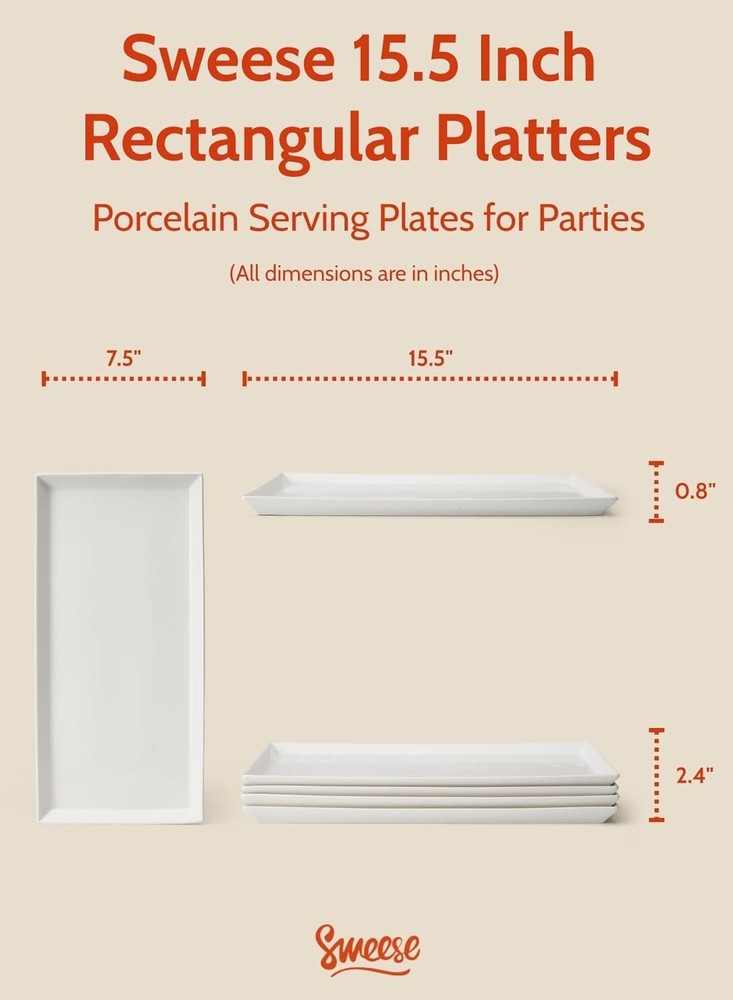 White Serving Platters Porcelain Serving Trays Parties Large Rectangular Plates