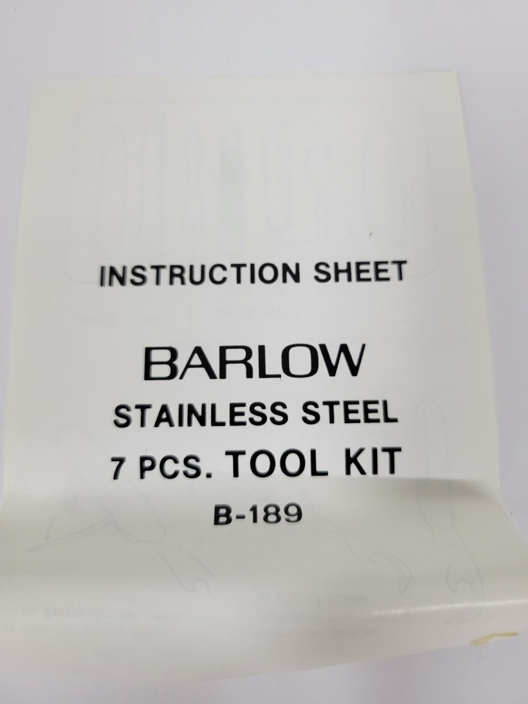 VINTAGE BARLOW TOOL KIT B-189 7 Piece Original Box