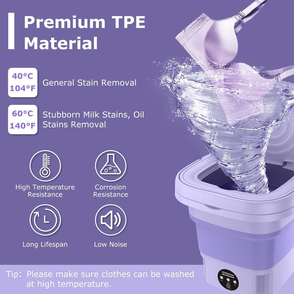 Portable Washing Machine Foldable Laundry w/ Detachable Drain Basket 3 Modes
