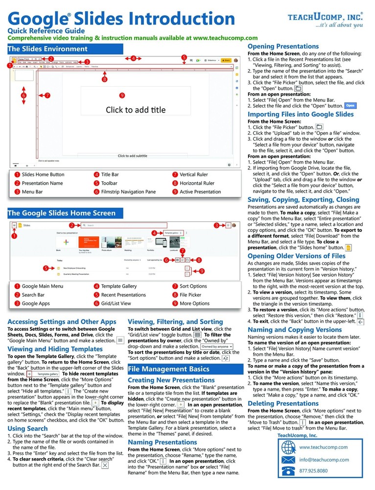 Google Slides Training Guide Quick Reference Card 4 Page Cheat Sheet Instruction