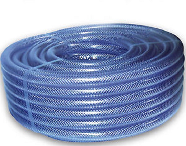 TUBING, BRAIDED PVC CLEAR 1/4" ID x 0.44" OD x 300ft, FDA APPROVED 410.025x300