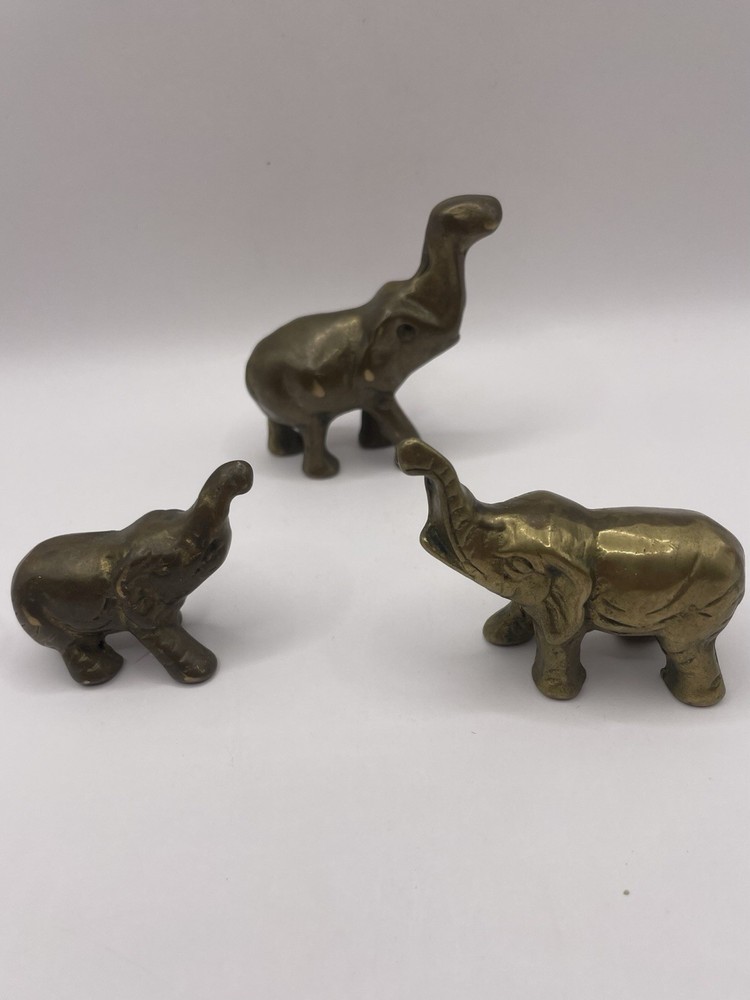 Three Miniature Brass Elephants In Graduated Sizes