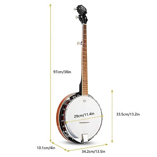 5 String Banjo Remo Head Closed Solid Back with beginner Kit, Tuner, 38 Inch