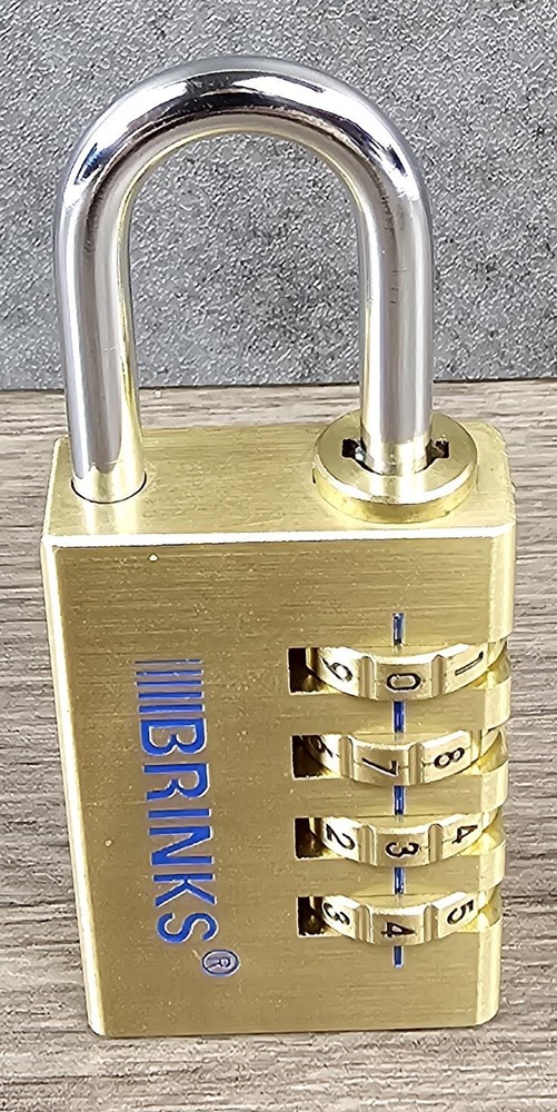 Vtg Brinks brass 4 dial combination weather resistant solid padlock