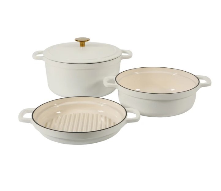 Sur La Table Enameled Cast Iron Stackable Cookware Set Heavy-Duty Grill Pan NIB