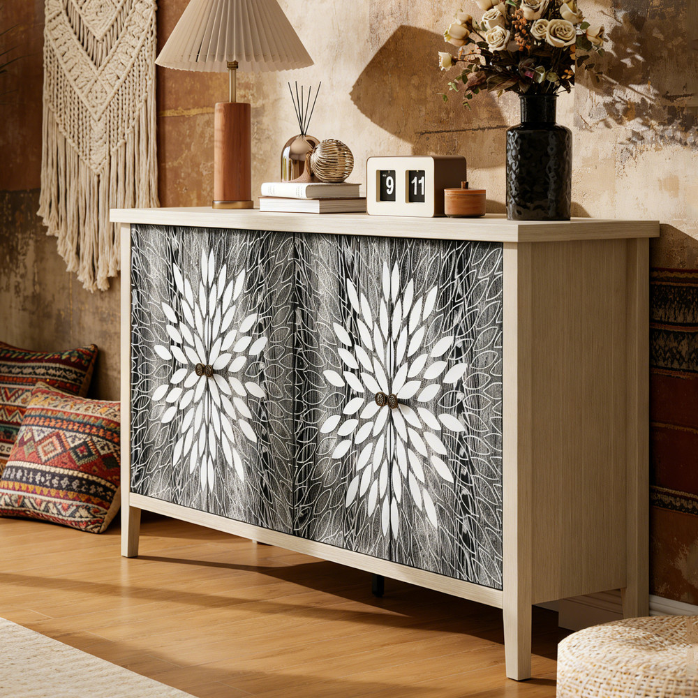 Boho Decor Carving Sideboard Buffet Art Storage Cabinet Modern Console Table