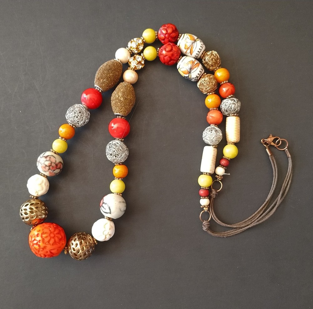 Necklace Hand Beaded In Fall Colors