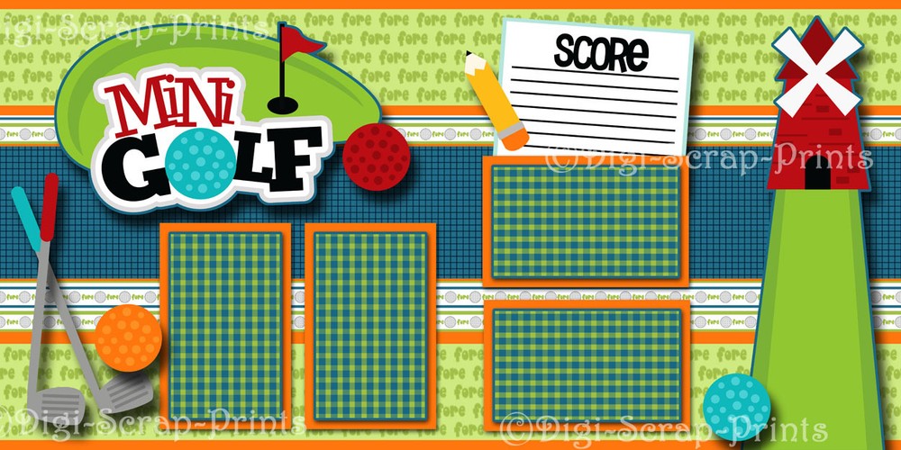 MINI GOLF ~ family 2 premade scrapbook pages paper piecing layout ~BY DIGISCRAP