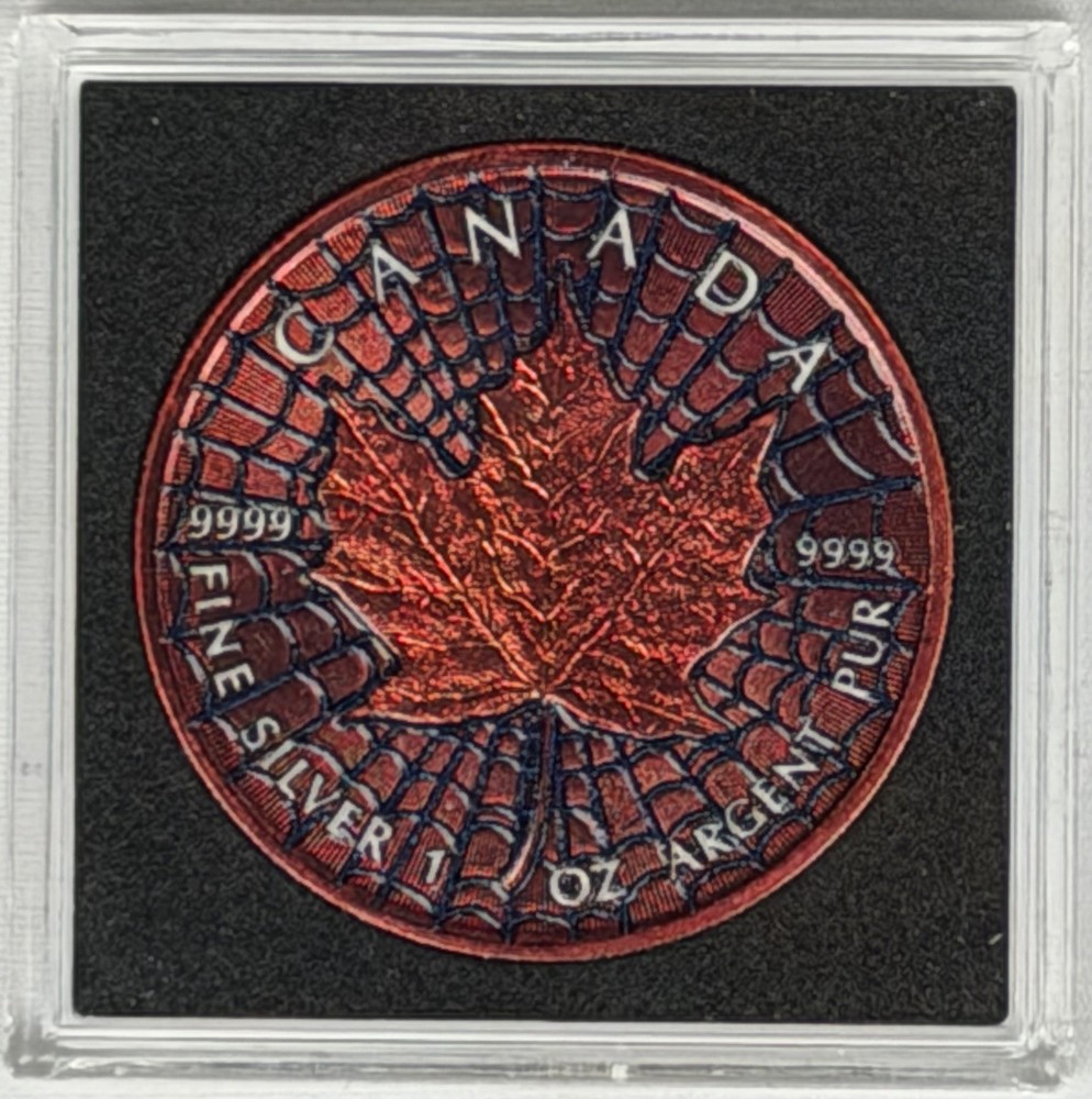 2023 Canada Maple Leaf Colorized "Spiderweb" 1 oz .9999 Silver Coin