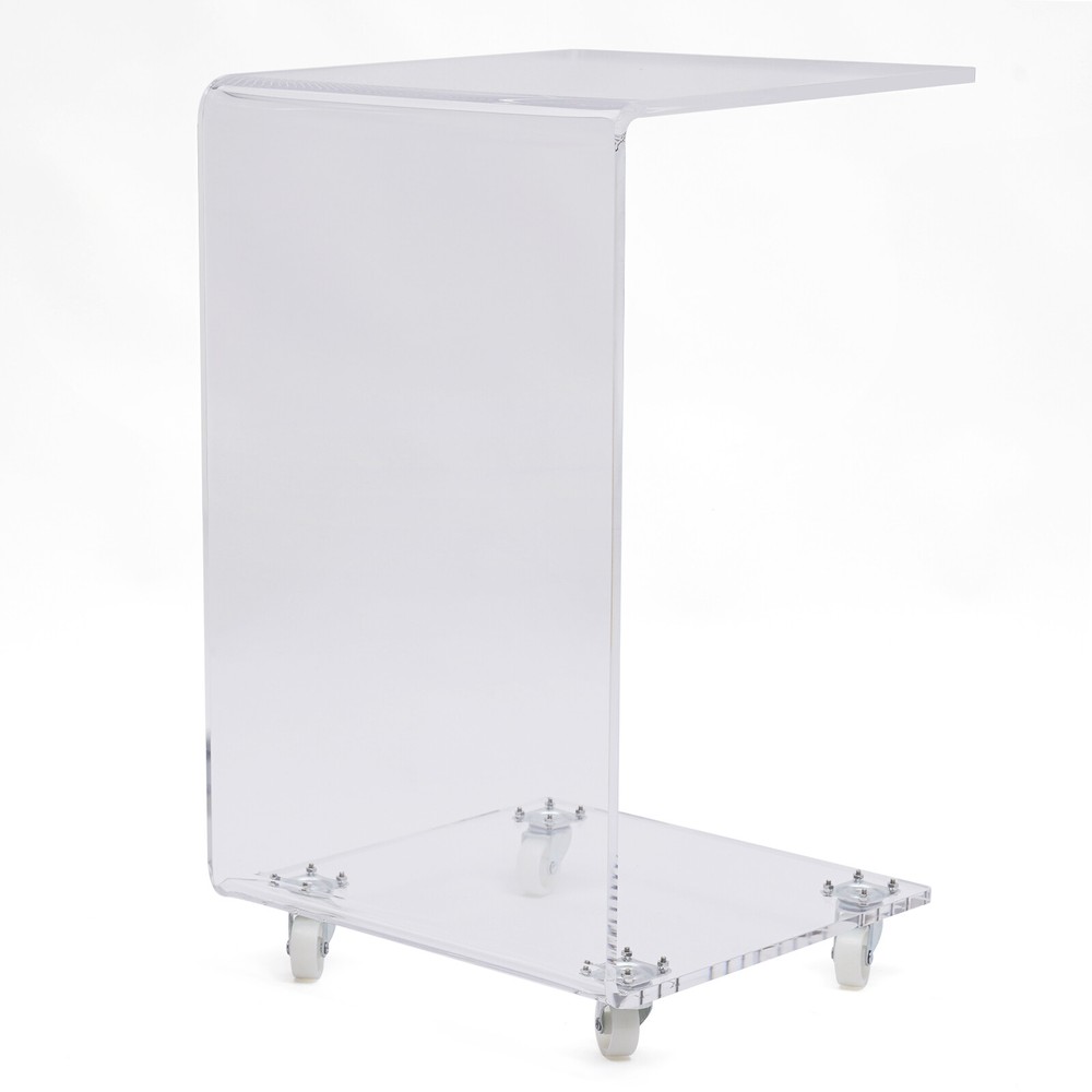 Clear Acrylic Sofa Side Table Transparent C Shaped End Table with Rollers