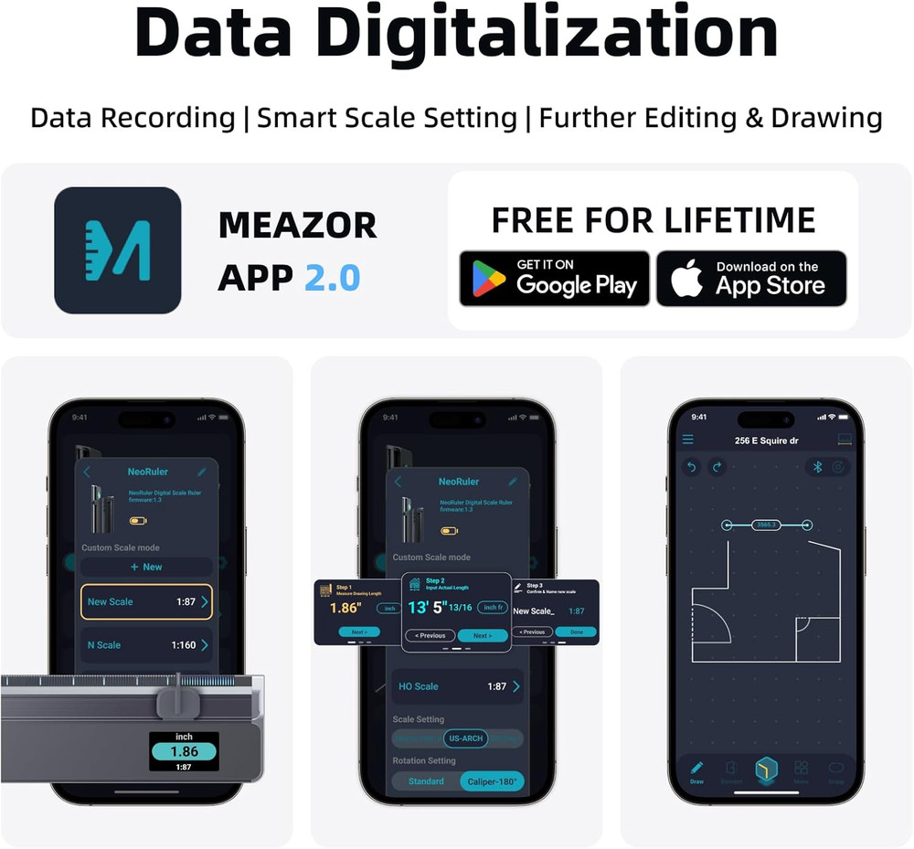 Neoruler 12" Digital Scale Ruler with Custom Scales & High Accuracy