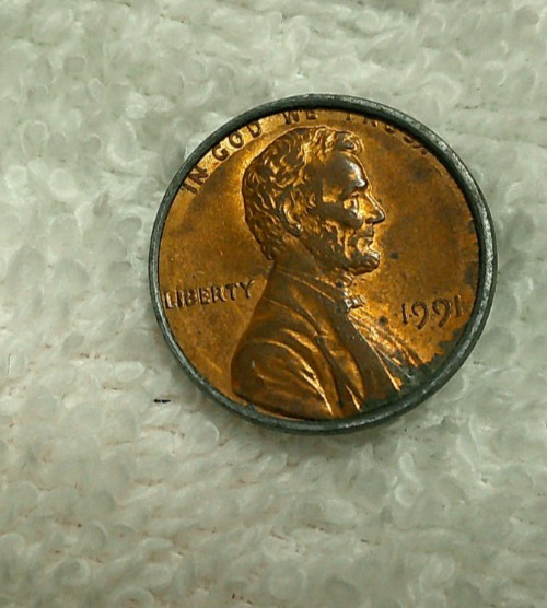 1991   1 cent penny error usa coin deep rim