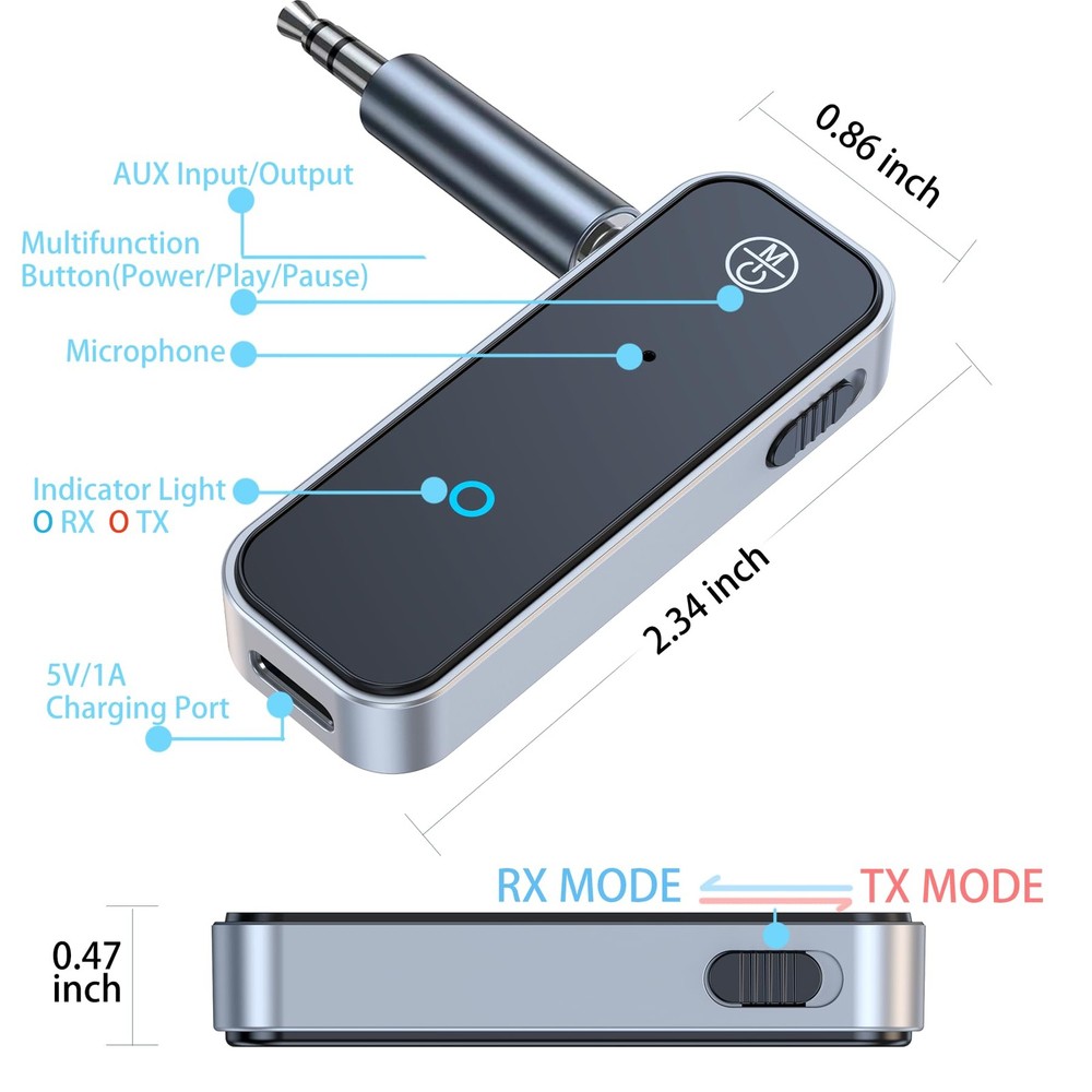 Bluetooth 5.3 Transmitter Receiver, Bluetooth Transmitter for TV/Headphone/Ai...