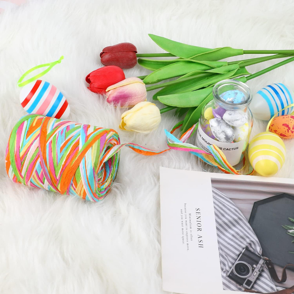 Colored Raffia Paper Ribbon,262Ft Craft Raffia Paper String Twine for Easter Spr