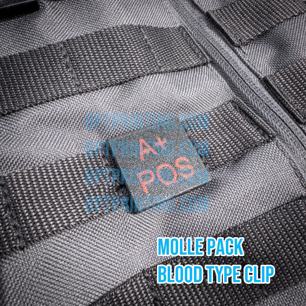 1x Molle PALS Pack Blood Type Clip Low Profile 3D Printed Strong UV Resistant
