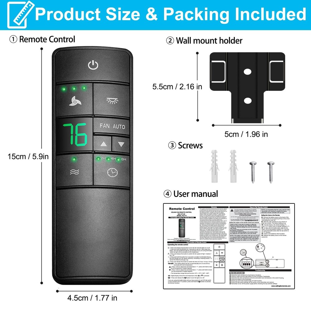 HD3 Ceiling Fan Remote Control Replacement for Hampton Bay (Remote Only)