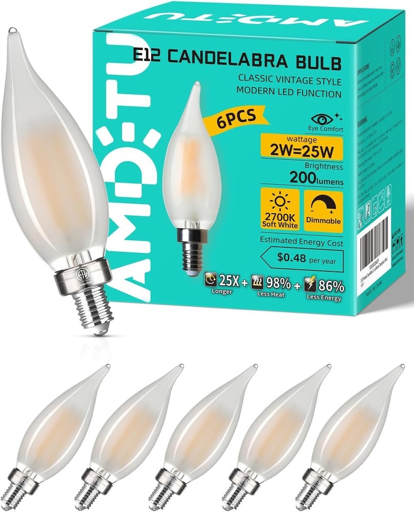 Warm White 2700K E12 LED Candelabra Bulb - Ideal for Ceiling Fans & Chandeliers