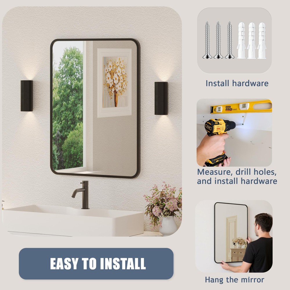 Black Bathroom Mirror for Over Sink - 22×30 Rectangle Bathroom Vanity Mirror ...
