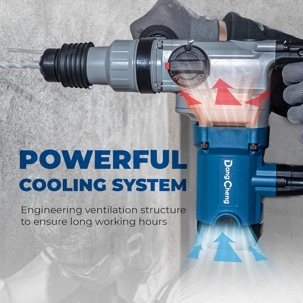 Powerful 9.2 Amp Rotary Hammer Drill with Adjustable Handle, 3 Drill Bits