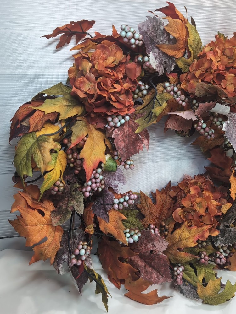 Fall Door Wreath Leaves And Florals Approx 22" Read Description