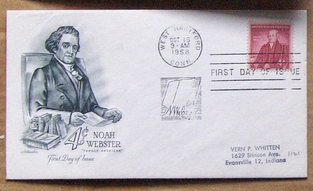 USA FDC SC #1121 NOAH WEBSTER 1958 Artmaster Cachet.