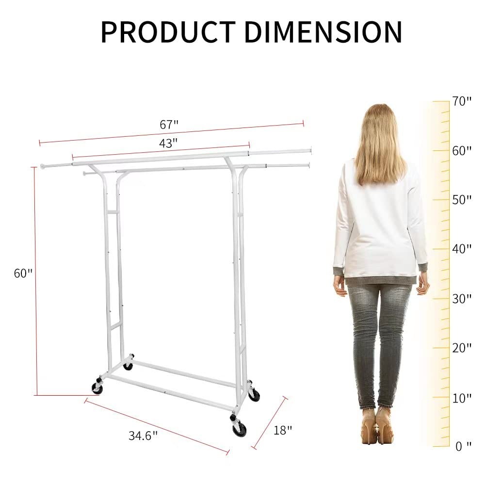 White Double Rod Garment Rack for Hanging Clothes, Rolling Clothes Organizer ...