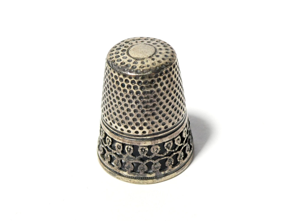 Antique 925 Sterling Silver Thimble with VERY FINE PRETTY Openwork Pattern #T8