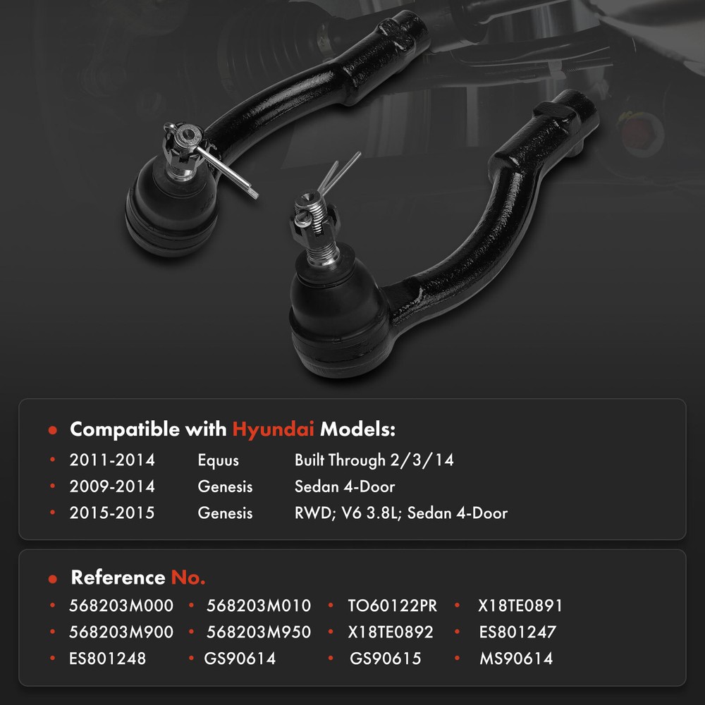 2Pcs Front Outer Side Tie Rod End for Hyundai Genesis 2009-2015 Equus 2011-2014