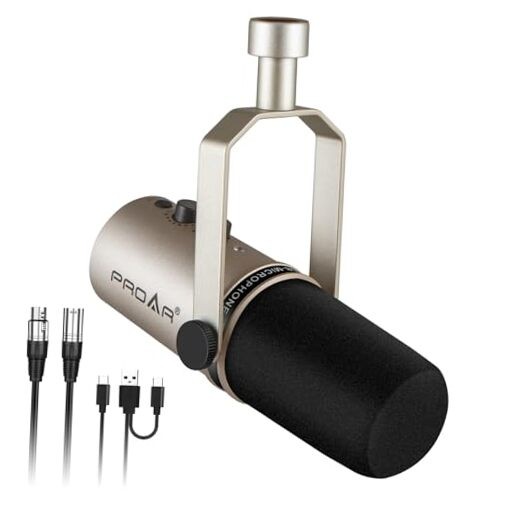 USB/XLR Podcasting Dynamic Microphone,Professional USB Gaming Microphone Gold