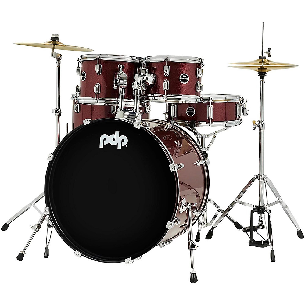 PDP by DW Encore Complete 5-Piece Drum Set Chrome Hardware and Cymbals Ruby Red