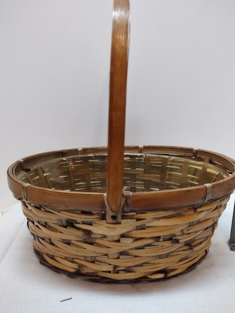 Oval Woven Bamboo Basket with Handle & Plastic Liner - Home Decor, Planter, Gift