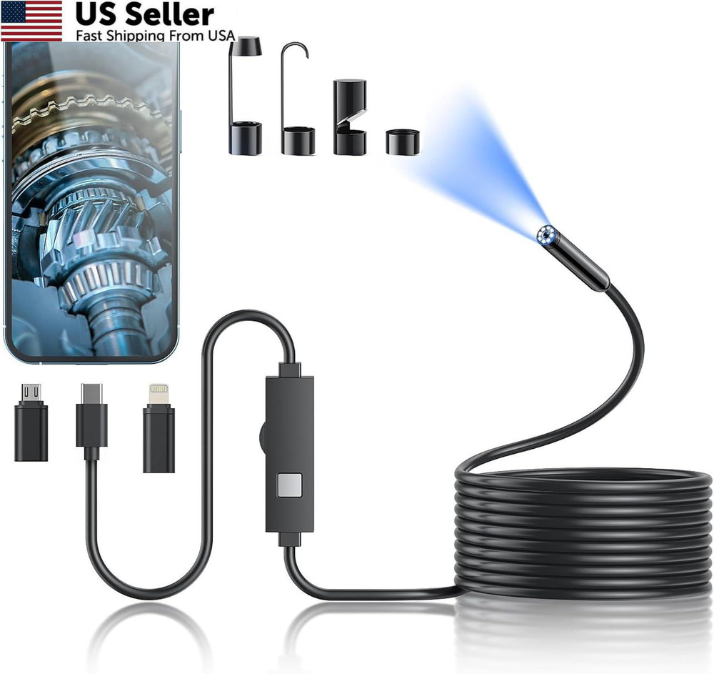 Endoscope Camera with Light, 1920P HD Borescope Tools 8 16.4ft, Black