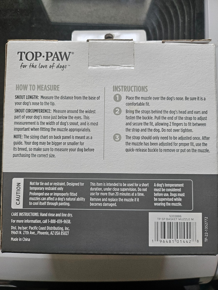 Top Paw Training Adjustable Dog/Canine Basket Muzzle MEDIUM NEW W/STRAP &FOAM